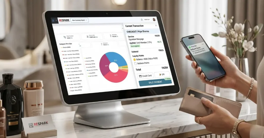 Salon Software POS and Billing ReSpark salon POS software billing interface