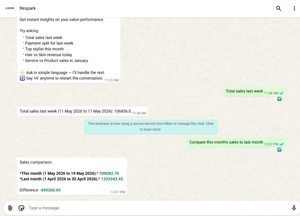 ReSpark Owner's AI Assistant Chatbot - Sales comparison